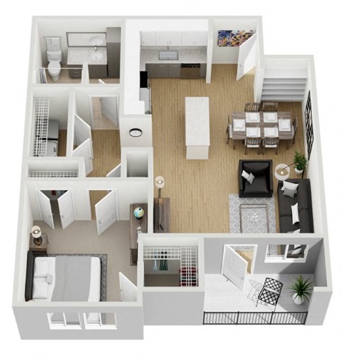 Floor plan for 1 bed, 1 bath, 843 sqft